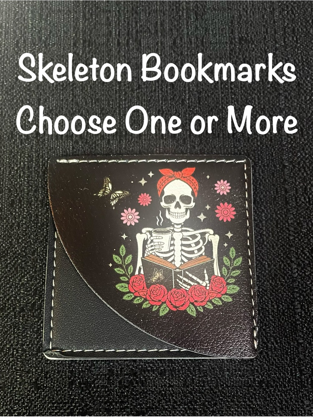 Skeleton Bookmarks Goth Black Faux Leather 10 Available - Price Is For ONE Bookm